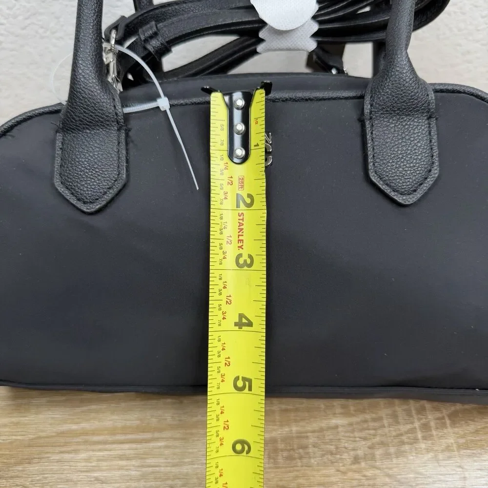 Madden NYC East West Bowler Bag Black Nylon Crossbody Shoulder Bag Heart Charm